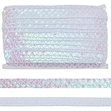 PLIGREAT Weißes Elastisches Paillettenband 22 m Paillettenstreifen Flacher Glitzerstoff Paillettenband Elastische Paillettenbesatz Für Tanzkleider Verzierungen Stirnbänder Bastelarbeiten DIY Nähbesatz
