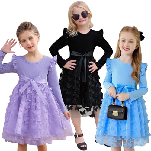 Image of Toddler Little Girls Casual Dresses Short Sleeve Crew Neck Graphic Cartoon Dress for 2-8 Years