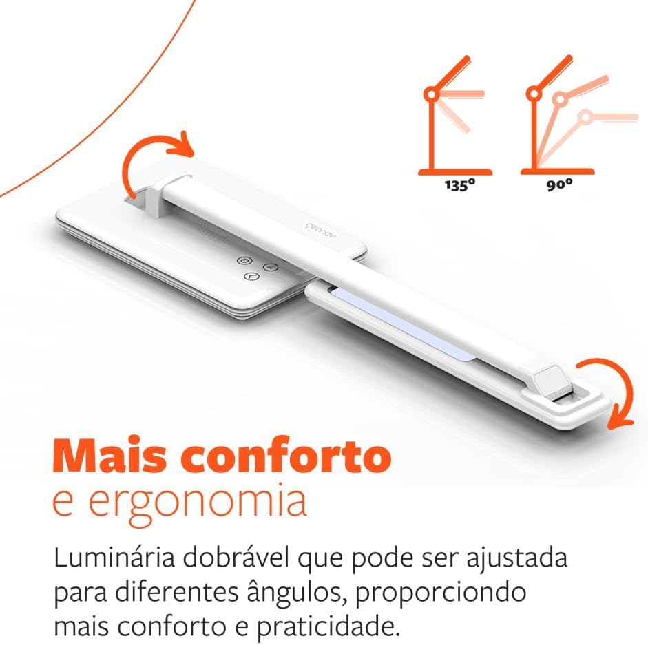 Geonav Luminária LED Portátil & Carregador por indução Qi, acompanha carregador de parede 18W, LPQIWT, Alumínio/Branco