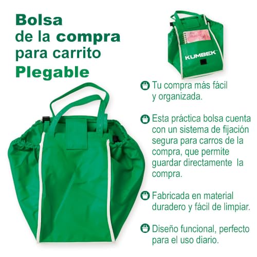 Bolsa Carrito Compra Reutilizable Grande – KUMBEK | Plegable, Lavable y Resistente | 28L | 32×37×25 cm | Bolsa Ecológica para Maletero, Coche y Supermercado - imagen 6