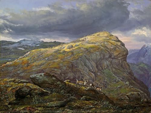 Tableaux sur toile Johan Christian Dahl - Stugunøset bei Filefjell - Décoration murale 60x90cm