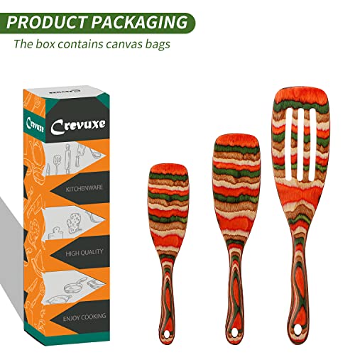 Wooden Kitchen Utensils Set,Crevuxe 3 Piece Wooden Spoons For Cooking, Pakkawood Kitchen Cooking Utensils Set, Apartment Essentials Wood Serving Spatula Spoon, Salad Tongs, Home & Kitchen Gift #TOP6