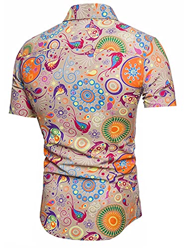 Qzh.duao Mens 70S Disco Shirts Casual Paisley Tops Floral Vintage Summer Party Short Sleeve Shirt, Tc 116, Large #TOP1