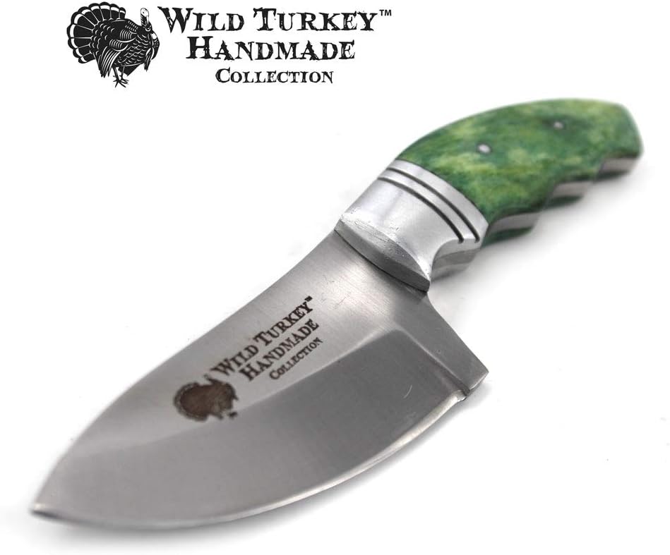 Wild Turkey Handmade Collection Green Color Handle Fixed Blade Hunting Knife w/Leather Sheath (4022)