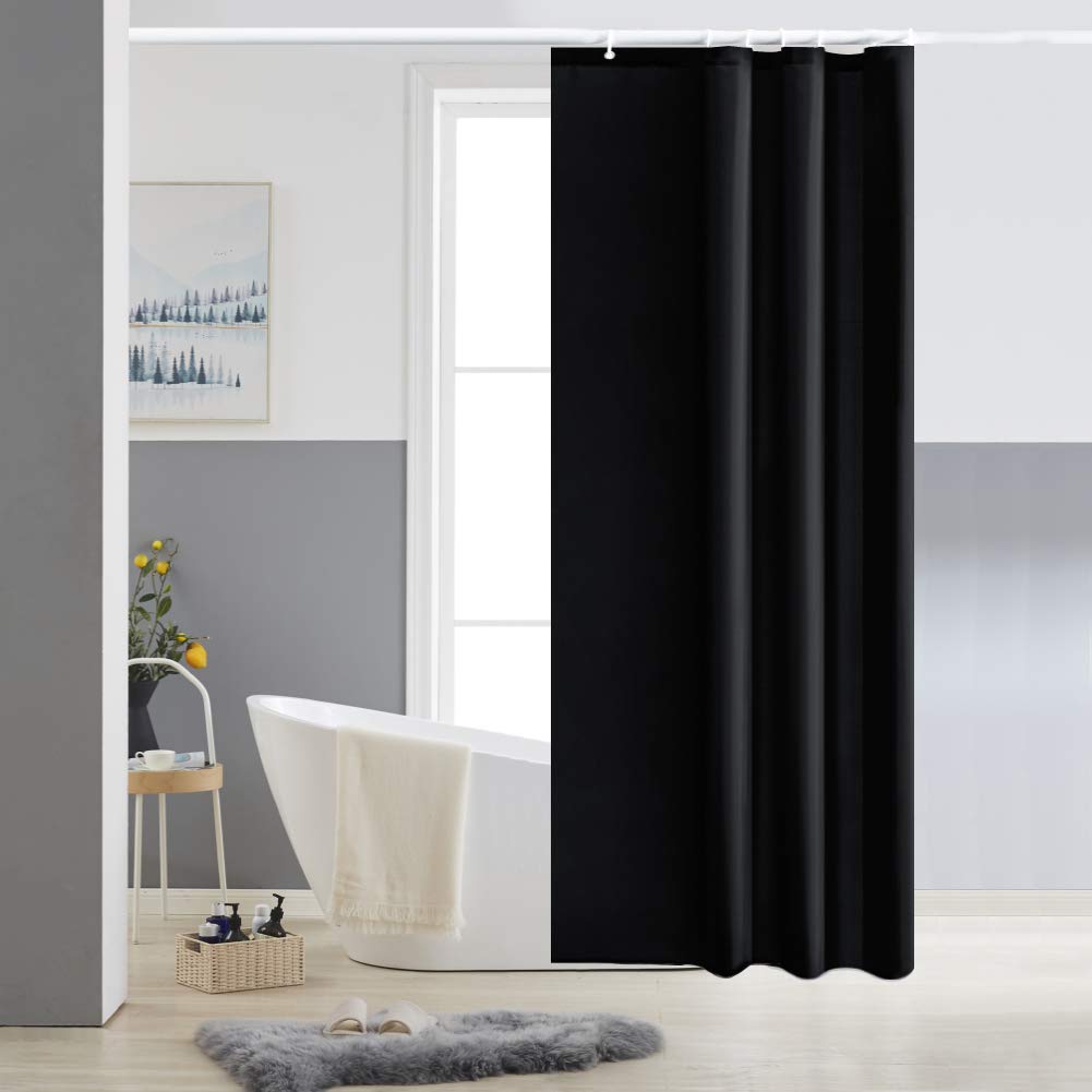 Furlinic Stall 33 inch Width Shower Curtain Mould Proof Resistantand Waterproof Washable Fabric Black Bath Curtains with Weight Tape 6 Hooks,33x72 Inch.