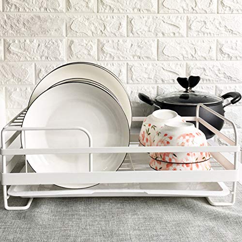 Warmiehomy Escurridor de Platos de Metálico, Escurreplatos de Platos con Bandeja de Goteo, Porta Cubiertos para Cocina, 39.5 x 24 x 15cm - Blanco