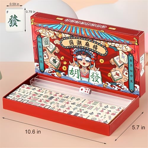 Set de Mahjong chino con caja decorativa y accesorios miniatura 3