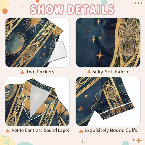 senya Divination Star Satin Summer Pajama Sets Silk Short Sleeve Button Down Sleepwear3