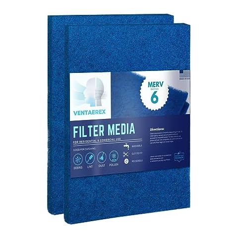 VENTAEREX 20x25x1 Reusable Air Filters - Made in USA - MERV 6 Washable AC HVAC Furnace Fan Coil Filter Media - Cut to Fit - Synthetic Alternative to Hog’s Hair Filter - 2 Pack Cover
