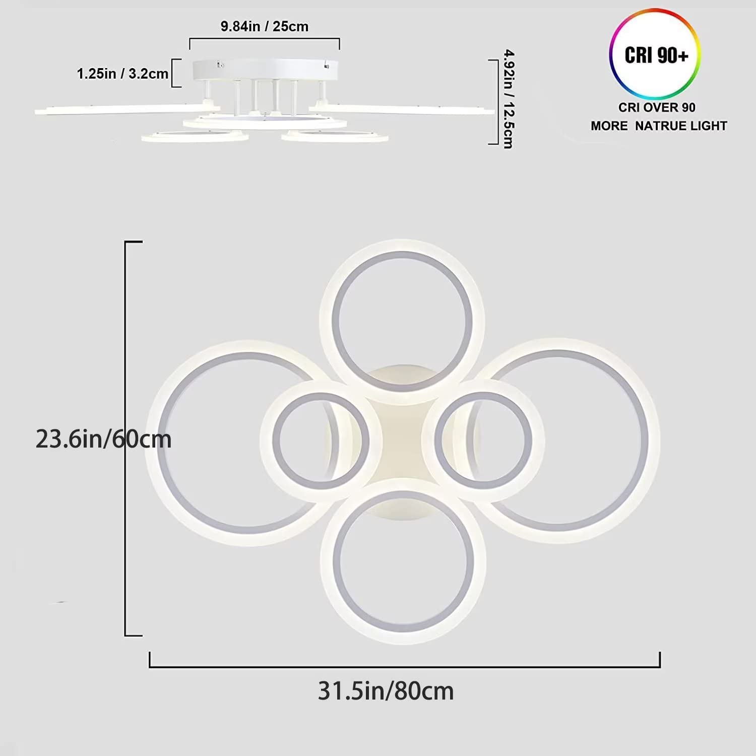 Nowoczesna lampa sufitowa LED 6-pierścieniowa lampa sufitowa 72W 6400LM, odpowiednia do salonu, sypialni, kuchni, lampy sufitowej w jadalni, 3000-6500K