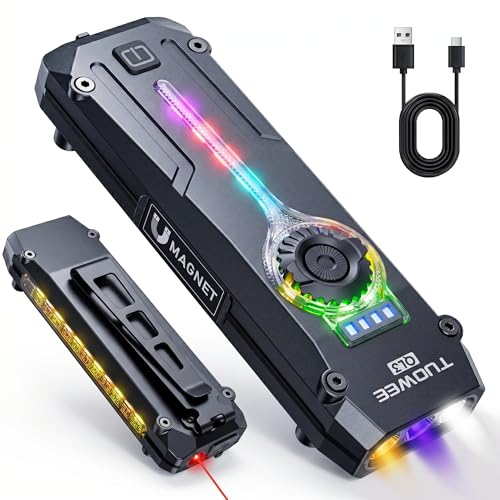 UV Flat EDC Flashlight Rechargeable 1800 High Lumens Pocket Light with RGB Magnetic Base Small Flashlights with Dual Switch Stepless Dimming USB-C Waterproof Work Flash Light for Work Home Emergencies