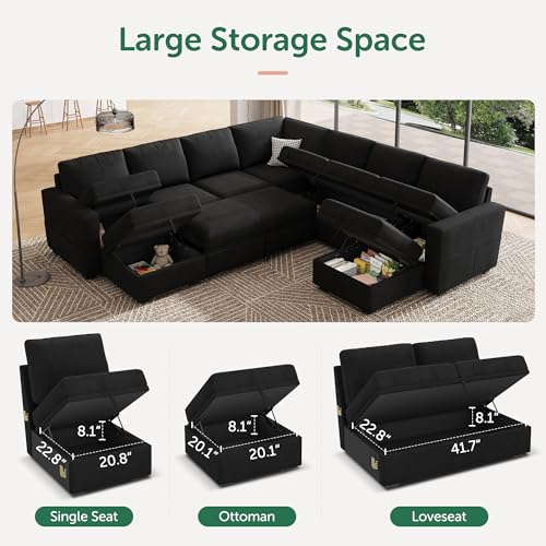 Image of HONBAY Modular Sectional Sleeper Sofa with Pull Out Couch, Oversized U Shaped Sleeper Pull Out Bed with Storage Sectional Couches for Living Room - Black