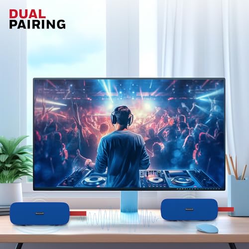 Image of Honeywell Trueno U300 Bluetooth 5.3 Wireless Portable Speaker, 20W Output, Dual 78mm Drivers, Deep Bass, 13H Playtime, IPX6, TWS Pairing, SD /USB Type-C /AUX Support, Built-in Mic, 2-Year Warranty-Blue