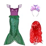 Mermaid Princess Dresses for Girls Birthday Party Halloween Cosplay Costumes Set (Mermaid Short Sleeve, 7-9 Years)