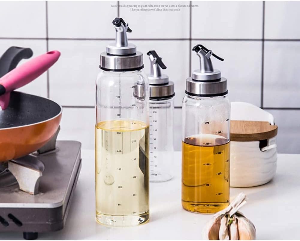Olive Oil Bottle or Vinegar Bottle Drizzler Oil & Vinegar Bottle Dispenser Glass Olive Oil Bottle Leak-Proof Oil Bottle Transparent with Scale Measurement