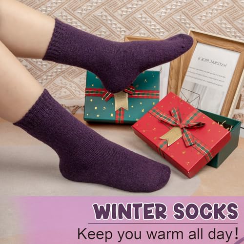 Image of 5 Pairs Wool Socks for Women, Winter Warm Cute Cat Crew Socks