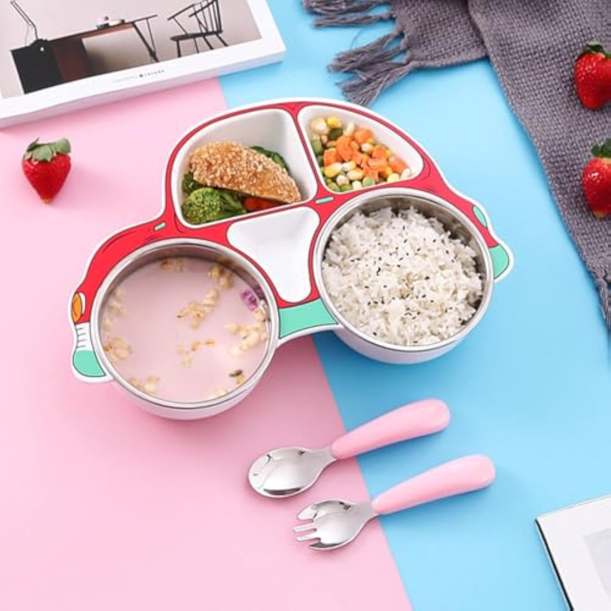 Car Shaped Divided Kids Meal Tray, Red