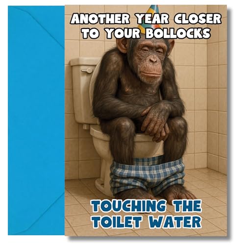 LimaLima Funny Birthday Cards for Men with Rude Humour Featuring a Cheeky Chimp on the Loo Perfect for Male Friends