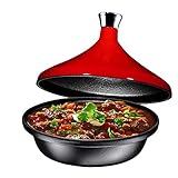 Cast Iron Tagine Pot w/knob, Enameled Fire Red Cast Iron Lid, 4 Quart, By Bruntmor