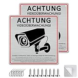 2 Pezzi Cartello Area Videosorvegliata - Cartello Videosorveglianza in Alluminio 15 x 15 cm - Adatto Sia per Uso Interno che Esterno, Autoadesivo, per Fori e per Applicazioni Sospese