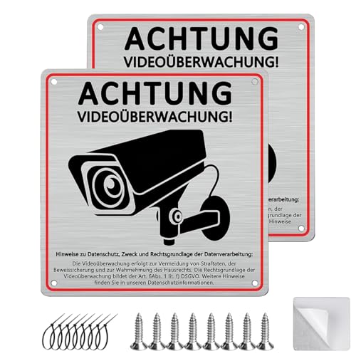 WENRENMK 2 carteles de videovigilancia – 15 x 15 cm cartel de videovigilancia propiedad privada – autoadhesivo + perforación + colgar señales de advertencia de videovigilancia