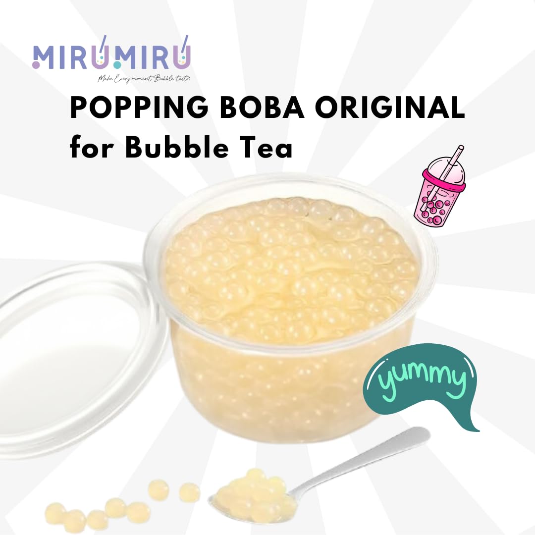 MiruMiru - POPPING BOBA ORIGINALE per Bubble Tea - Pesca - 140g - senza coloranti artificiali, meno zucchero, 100% VEGETALIANO e SENZA GLUTINE