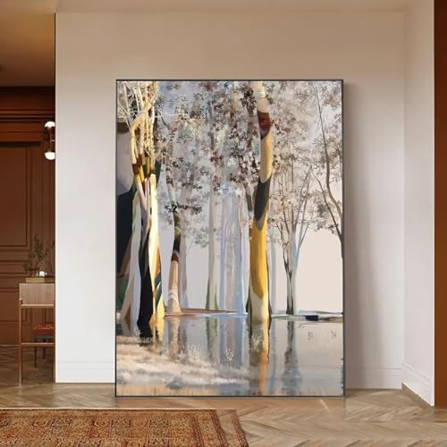 Peinture sur toile abstraite bleue pour grand salon moderne décoration murale nordique chic