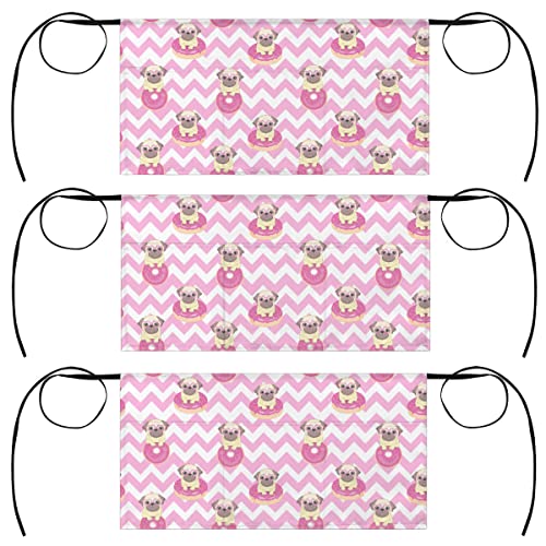 bisibuy Cute Dogs Donuts Waitress Waiter Server Short Aprons Pink Half Aprons for Women Men with 3 Pockets Stylish Waist Apron for Waitress Bartender Barista Restaurant Bistro Cafe Bars 3-Pack