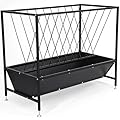 FULUPET 70 Gallon Pasture Hay Feeder, Heavy-Duty 2-in-1 Livestock Feeder with Grain Trough, Galvanized Steel Hay Rack for Goats, Sheep, Calves & Miniature Horses, Weather Resistant Farm Manger
