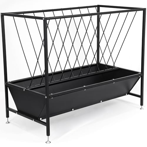 FULUPET 70 Gallon Pasture Hay Feeder Heavy-Duty 2-in-1 Livestock Feeder with Grain Trough Galvanized Steel Hay Rack for Goats Sheep Calves & Miniature Horses Weather Resistant Farm Manger