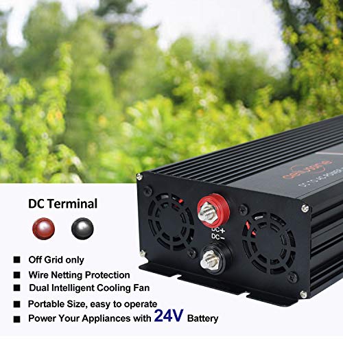 aeliussine Power Inverter 2000W Pure Sine Wave 24v dc to ac 120v Surge 4000 Watt Converter with LED Display for Car RV Boat Solar Power System.