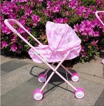 PamPam Kids Toy Baby Doll Stroller, Folding Baby Stroller for Toddlers, Dolls Accessories Set, Children Cart, Foldable Frame, Pink 1