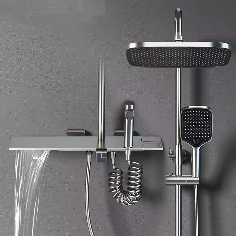 ZeeCry Luxury Thermostatic Shower Panel Rainfall shower System Waterfall Gun Grey Color Heavy Brass Mixer Shower Set Luxury 4 in 1 Wall Mixer Single Lever Hot & Cold