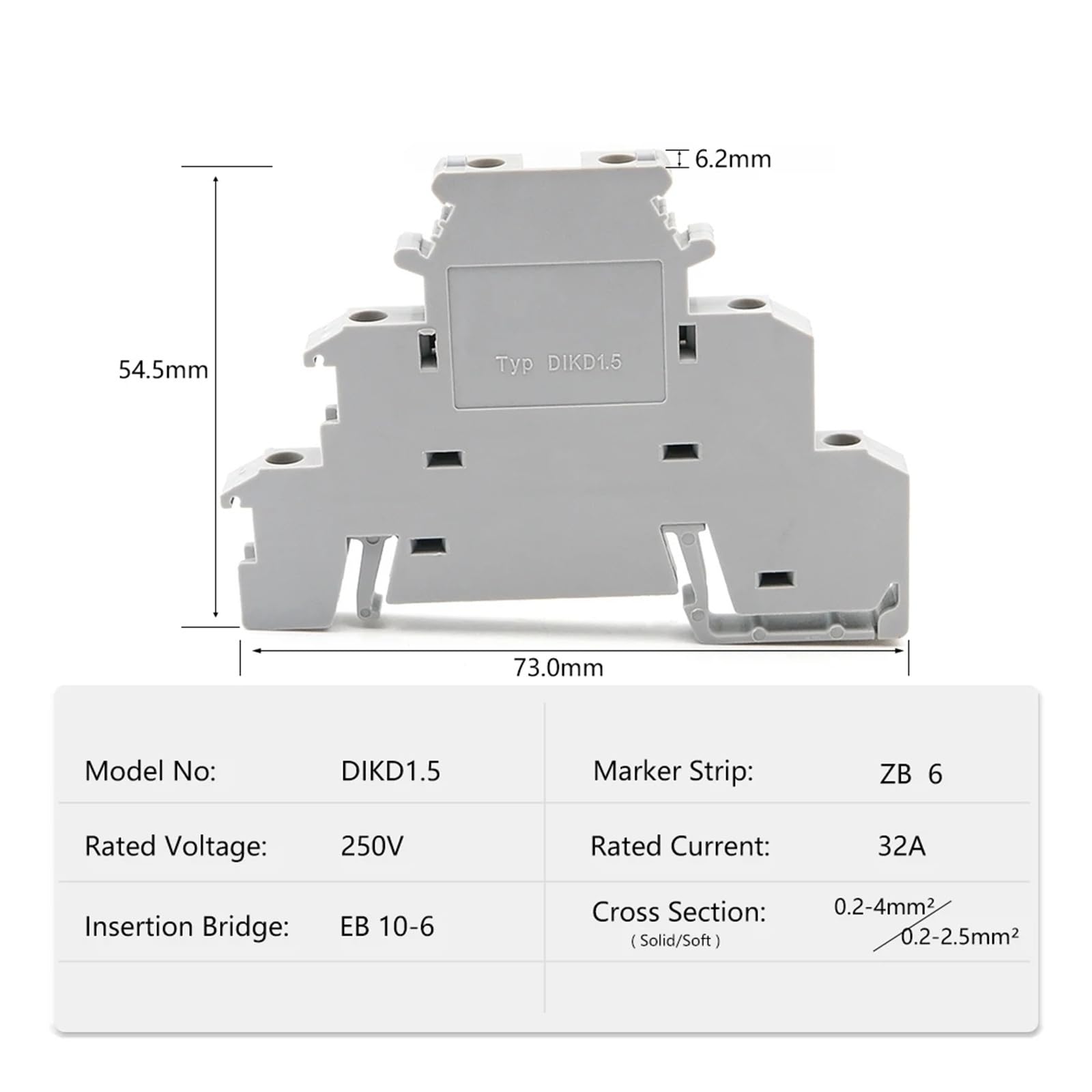 10er-Pack Reihenklemme DIKD 1,5 Dreischicht-Schraube 24A 250V