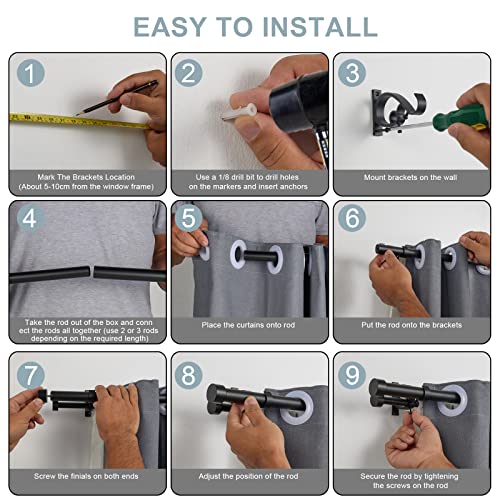 Lwiiom Matte Black Double Blackout Curtain Rods 72 to 144 Inches (6-12 Feet),1-Inches Front and 5/8 Inches Back Adjustable End Cap Double Window Drapery Rod for Drapes and Curtains