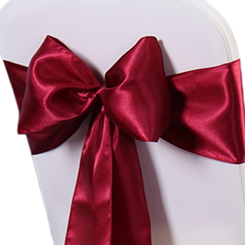 WENSINL Pack of 50 Wedding Satin Chair Sashes Burgundy Bows 7x108inch Ribbon Fabric Bands for Banquet Party Hotel Restaurant Ceremony Event Chairs Knots Ties Decorations - Burgundy, 50PCS