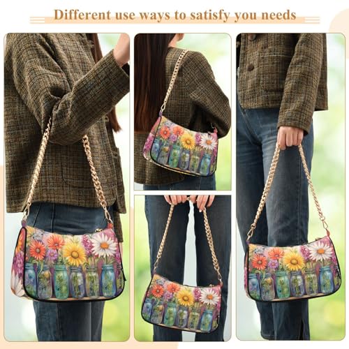 Image of Shoulder Bags for Women Flower Floral Hobo Tote Handbag Small Clutch Purse with Zipper Closure