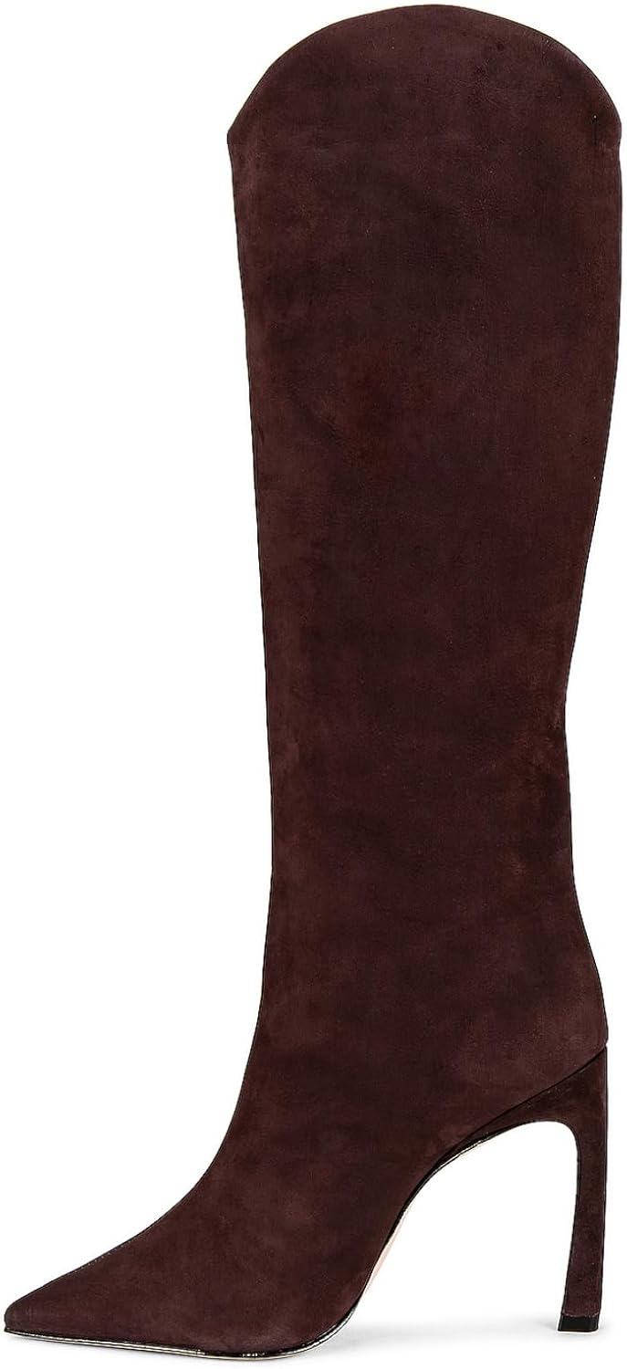 Women's Pointed Toe Stiletto Knee High Boots | Faux Suede Upper, Non-Slip Rubber Sole, Soft Cushioned Insole, Pull-On Fit for Work, Party and Daily Occasions