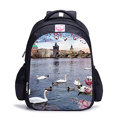 Sac à dos scolaire poétique cygne dans le lac pour grandir en douceur à l'école