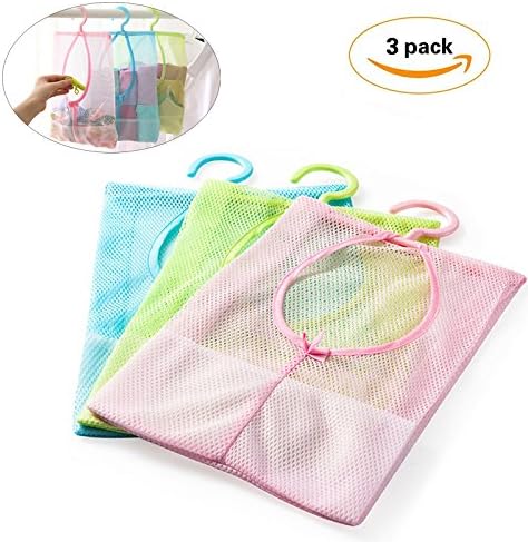 Hanging Mesh Bag Pamty Travel Mesh Hanging Storage Hanging Mesh Organizer Portable Travel Kid Toy Storage Organizer Hanging Cloth Dryer Bathroom Shower Organizer Hamper Bag (3 Pack Random Color)
