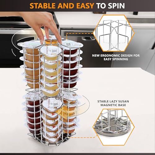 Ksestor Chrome Storage Carousel for Bartesian Capsules - Holds 48 Pods - 360-Degree Rotating Pod Holder - Compatible with Bartesian Cocktail Machine