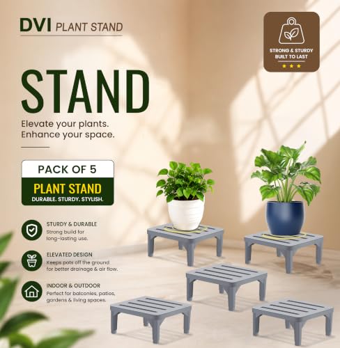 Image of DVI Heavy Duty Grey Plant Stand | Pack of 5 | Strong, Durable, Rust-Proof | Supports Up to 200 Kg | Indoor & Outdoor Use | Pot Stand for Big Size Plants | All Weather Resistant Pot Stand