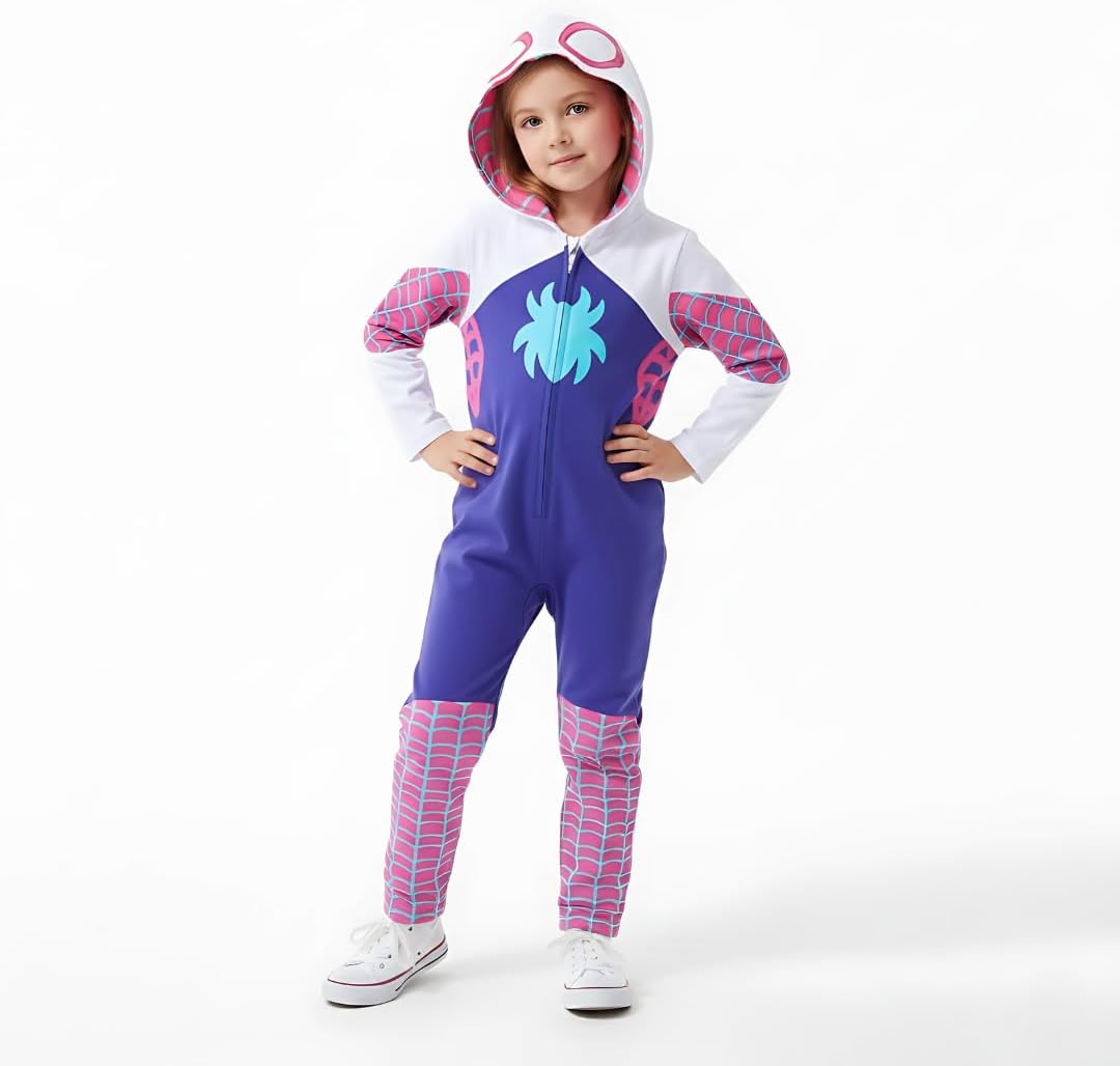 Marvel Spider-Gwen Ghost Spider Girls Cosplay Hooded Coverall for Toddler and Big Kids