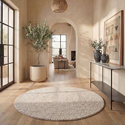 SAFAVIEH Natura 6' Round Wool Blend Rug Beige/Ivory