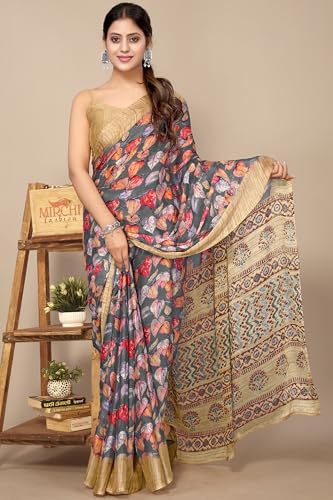 Image of MIRCHI FASHION Women Saree | Plain Weave Chiffon Abstract Printed Office Wear Sari with Blouse