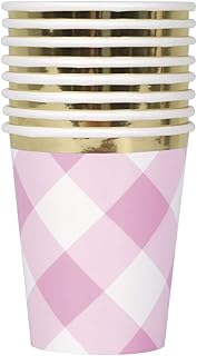 Unique 74906 Pink 1st Birthday Gingham Paper Cups 8 Pcs
