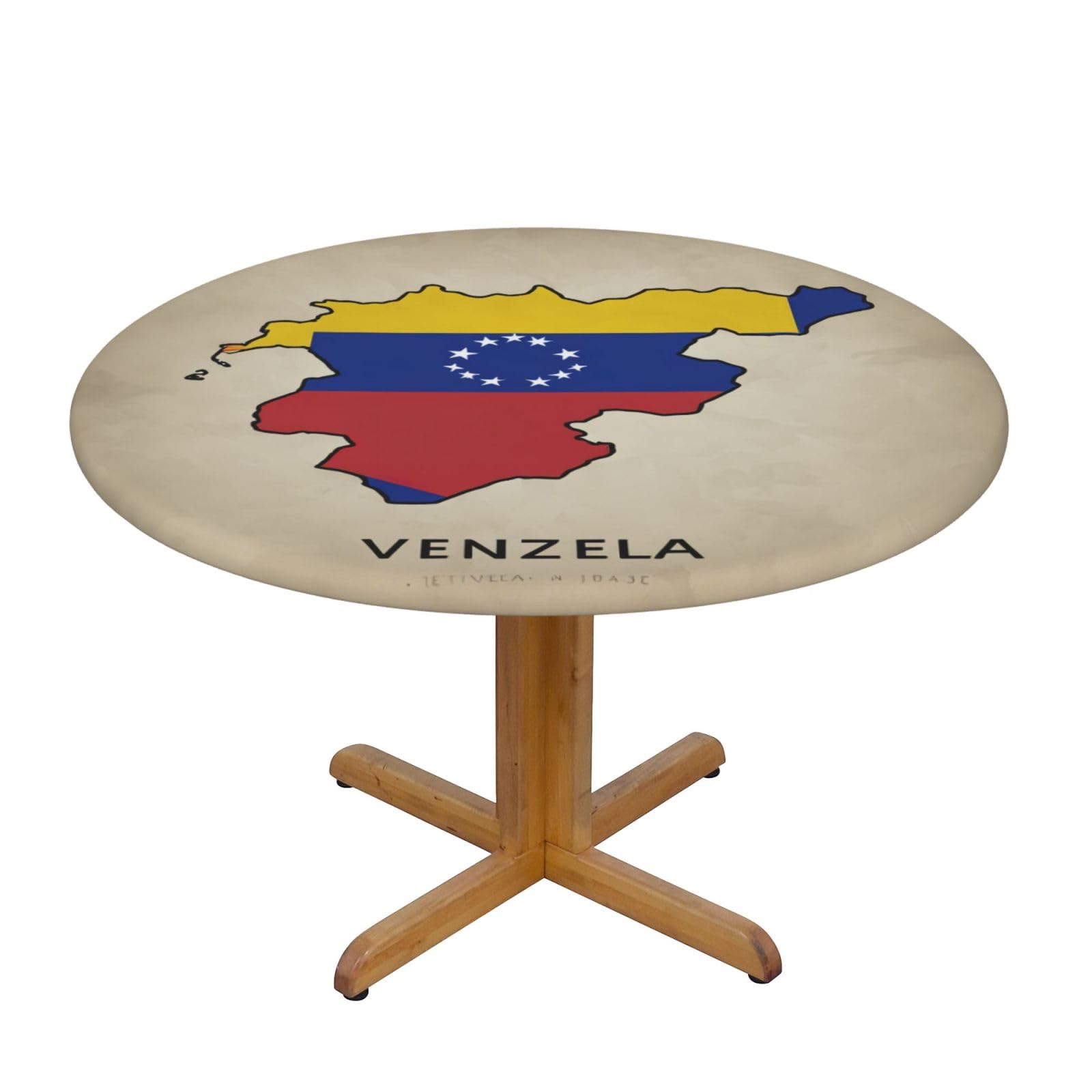 DUWAA Venezuela Flag Map02 Print Oxford Fitted Table Cover For Patio Picnic, Waterproof Round Tablecloth For Home And Outdoor