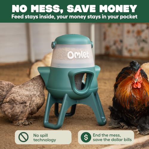 Image of Omlet No Waste Chicken Feeder for Coop | Anti-Spill Poultry Feeder with 3 Feeding Ports | Hanging or Free Standing | Weatherproof | 6lb