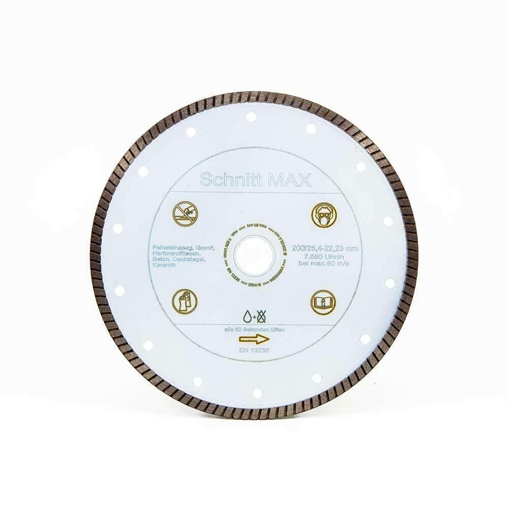 Disque à tronçonner diamanté SCHNITTMAX - Pour tous les carrelages durs et grès cérame - Diamètre : 200 mm x 22,2 mm