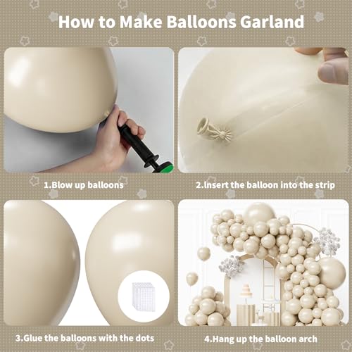 Image of White Sand Balloons Arch Kit,130pcs Cream Balloons Balloon Garland,Different Sizes Beige Latex Balloons for Wedding Baby Shower Birthday Bridal Shower Graduation Engagement Party Decorations